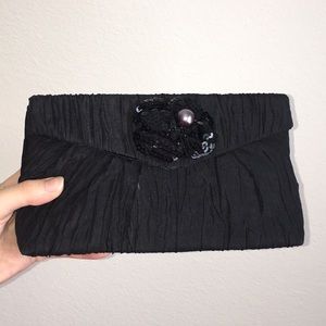 Black Crinkle Fabric Mini Clutch